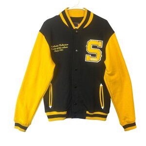 Southpole Men's L Varsity Jacket Snap Up Black & Gold Stylish GUC